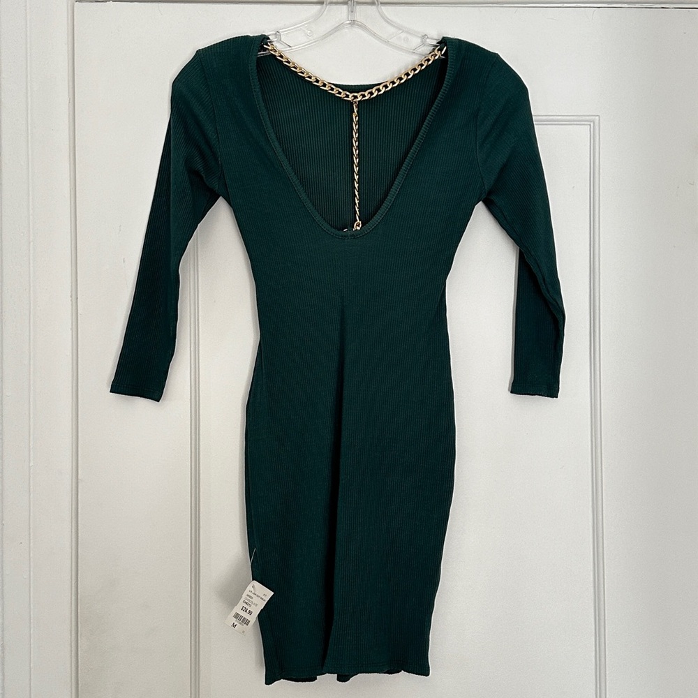CHOCOLATE | Jersey Stretch Dress w/ Gold Chain Back - Green